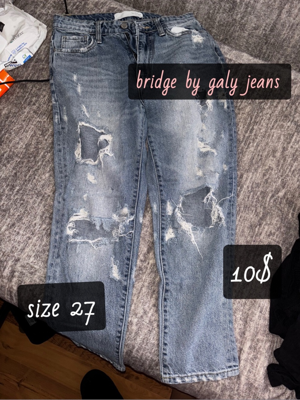 Boyfriend Jeans - Distressed Light Blue (Size 27)